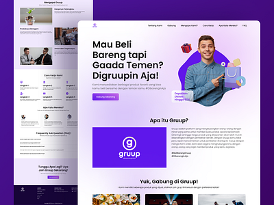 Gruup Landing Page 🎁 about app clean design faq figma footer header landing page landing page design purple ui uidesign uiux user userinterface webdesign website website design