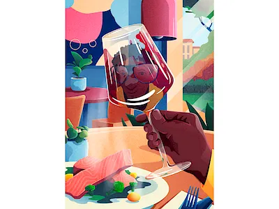 Wine cafe character colors food glass illustration noise reflection wine