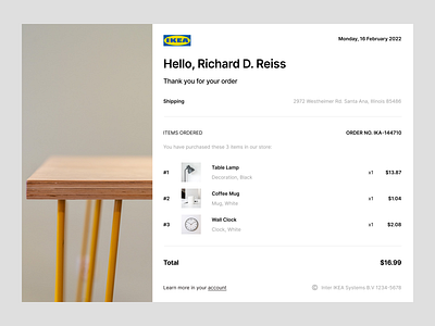 E-Mail Receipt - Daily UI 17 app confirmation daily ui dailyui design ecommerce ikea minimal typography ui ui design ux ux design web website