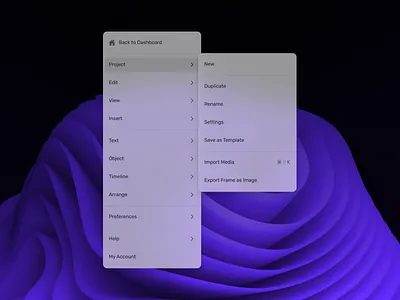 Create.Video | Main Menu ⏤ Light & Dark Mode background blur create video dark mode design design tool dropdown editor glass glassmorphism header menu light mode maker menu sidebar trend ui user experience ux video edit video editor