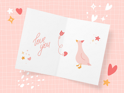 Goose with heart in eye animal art card character cool cute funny goose illustration love loving quirky valentine vector