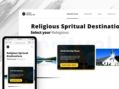 Unified Spiritual Trip Website branding connect design guide holiday trip hotel booking locations minimalistic mobile design places religious places responsive travel app trip planner typography ui uidesign ux vacation web design