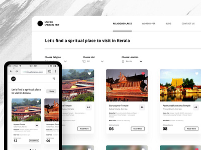 Unified Spiritual Trip Website app community design guide hotel bookings location locations mobile responsive recommendationsbookings religion religious places responsive travel guide typography ui ux vacation visitor website