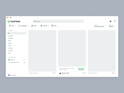 The new land-book.com cards clean gallery interface sidebar ui