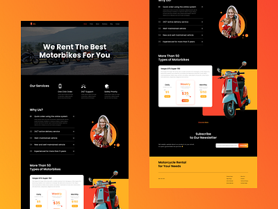 Motorbikes Rent Landing Web Page black branding landing web page logo motorbike motorcycle orange red ui website