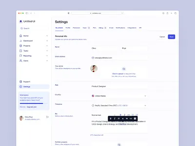 My details profile settings — Untitled UI admin clean ui dashboard figma form forms inputs minimal minimalism nav personal details preferences profile settings side bar sidebar sidenav simple