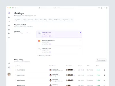Billing settings — Untitled UI billing dashboard figma minimal minimalism nav payment settings preferences product design settings side bar sidebar sidenav table ui design web design