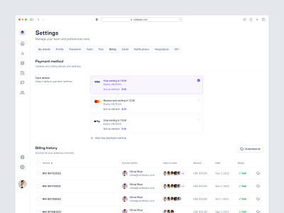 Billing settings — Untitled UI billing dashboard figma minimal minimalism nav payment settings preferences product design settings side bar sidebar sidenav table ui design web design