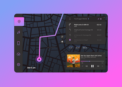 DailyUI 034 Car Interface app car interface dailyui dailyui 034 dailyui034 dailyuichallenge dashboard design device gps gradient graphic design interface map music people ui ux vehicle xd