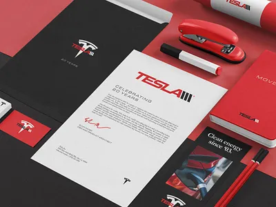 Tesla Motors "20 Years" Kit 20 anniversary auto automotive celebration collateral kit minimal motors pilot press print tesla years