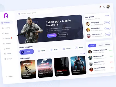 Game Dashboard dashboard design game dashboard interdace design streaming ui design uiux user interface web app web application design