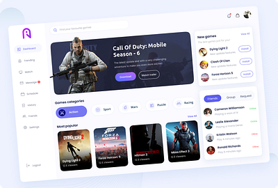 Game Dashboard dashboard design game dashboard interdace design streaming ui design uiux user interface web app web application design