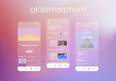 User Interface Design/ UX Design Glassmorphism design figma meditation app mobile app prototype ui design user experience ux design