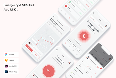 Emergency & SOS Call App UI Kit aid app call design emergency gprs gps help map phone sos ui ui design ui kit urgent urgently ux