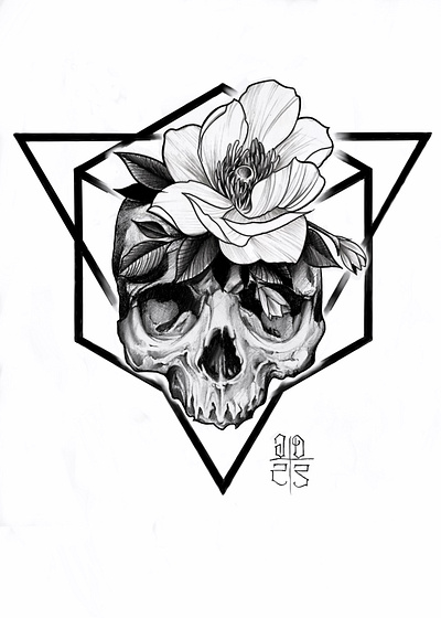 Skull and flower graphic design illustration logo