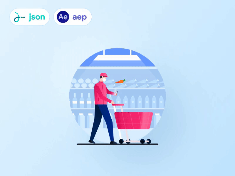 Shopping service animation aep animation delivery food beverage groceries json lottie mall mart shopping supermarker