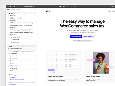 Circa's Interface WIP app blocks builder components design grid interface landing landing page layers library panel user website