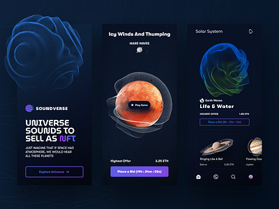 SoundVerse - NFT Marketplace for Universe Sounds app icon illustration jupiter marketplace mars nft planet saturn solar system sounds universe vector waves
