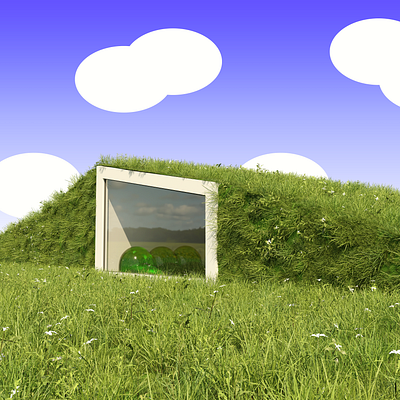 earthship 2d 3d abstract architecture blender clouds cute design flat glass grass hill illustration landscape modeling outdoors poster print sky vector