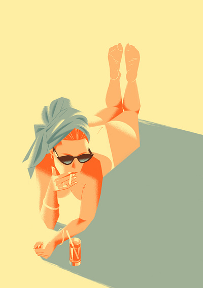 Pin-up bikini chill girl illustration pin up pinup pool shadows summer sun sunglasses tan topless