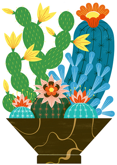 Kintsugi Cactus Plants colour design editoral editorial illustration illustration print print making risograph