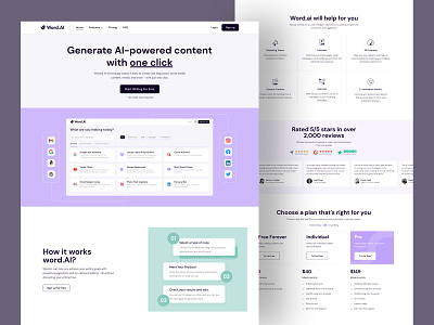 Online Content Generator Website - Word.AI content generator landing page landing page design product design uihut uiux design web design ui website design website design resource