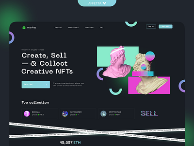 NFT Marketplace For Insperation blockchain crypto cryptocurrency design exploration graphic design header marketplace nft nfts ui ux web webdesign