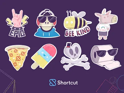 Sticker Pack Vol 2 bee crossbone epic hand monkey pizza pop rock on shortcut sticker stickers swag unicorn