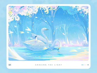 Chasing the light fantasy forest girl healing illustration swan