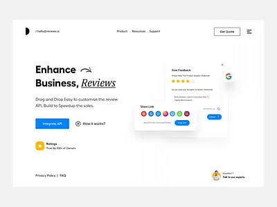 Web UI api clean ui feedback google header landing page menu product product design qr code reviews services share social media ui ui ux ux web app website white design