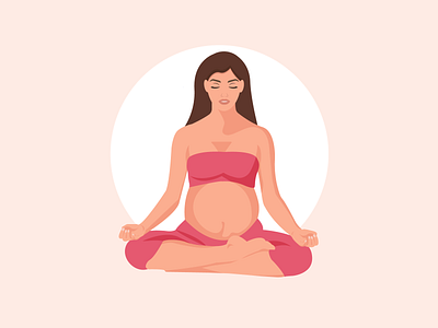 pregnant girl in pink doing yoga in lotus position adobe illustrator