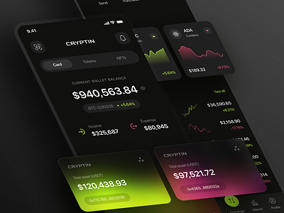 Cryptin - Crypto Wallet App bitcoin btc card collectibles crypto cryptocurrency cryptowallet dark mode eth ethereum nft nftwallet token tokenwallet transaction uidesign wallet