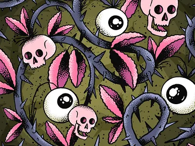 The uncomfortable garden brush dark design distressed eyes garden handmade illustration nft pattern plants procreate psychedelic skull trippy