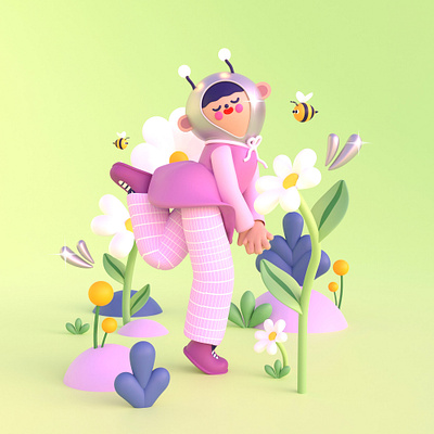 Stop to Smell the Flowers 3d 3dart 3dillustration blender blender3d c4d character characterdesign cinema4d design illustration