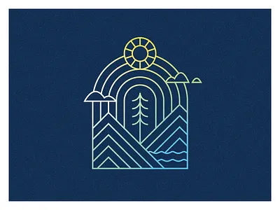 Summer Camp Badge badge camp gradient line mountains outdoor