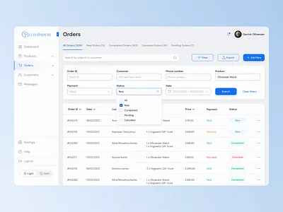 Sales & Orders Dashboard / Management (CRM) admintory analytics branding concept crm dashboard design ecommerce figma filters interface management orders sales sidebar store table ui ux web