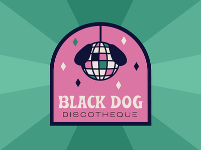 Retro Inspired Badge Logo arch badge bar black dog branding disco disco ball dog led zeppelin logo