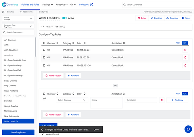 Curiefense UI form styles information architecture navigation networks policies ui