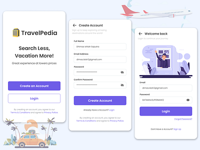 Login and Sign Up Screen : Travel : Booking App Login