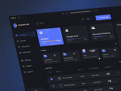 File Manager Dashboard Design - Dark Mode app design application cloud cloud storage dashboard design file manager files overview platform product ui ui design web app web design website