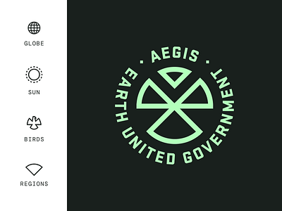 Aegis aegis badge birds blockchain branding bright crypto dronie globe golden logo mark nft optimistic regions society solana sun unfold