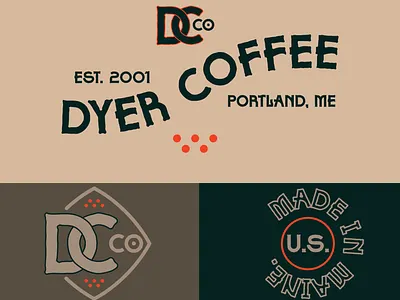Dyer Coffee Co 2022 beans branding brown coffee coffee co company dyer icon illustrator logo maine muted orange portland sketch vector