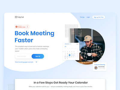 TidyCal Landing Page Hero section calender corporate design schedule time booking ui ui design website website redesign wesite ui