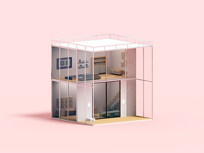 Pavilion 3d architecture illustration minimal render voxel voxelart