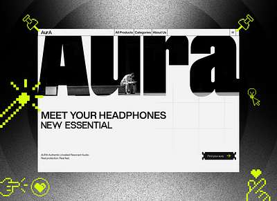 Headphones shop "AURA" branding design headphone ui web web design