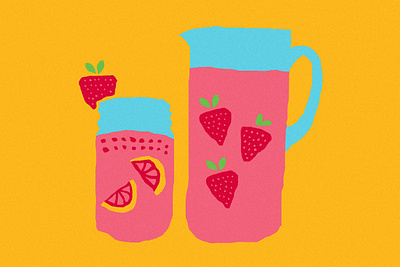 Summer Coaster "Strawberry Lemonade" coaster drink fruit illustration lemonade pink strawberry summer yellow