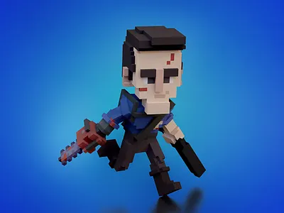 Voxel Ash - The Evil Dead 3d avatar character illustration metaverse nft open sea sandbox sandboxgame voxedit voxel