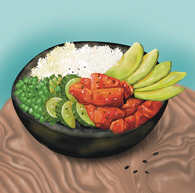 Poke Bowl bowl colorful commercial eat food food and drink food illustration japanese menu illustration modern poke restaurant restaurant art sushi