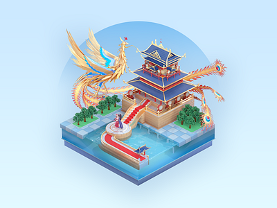 Phoenix Palace 3d c4d gift icon logo palace phoenx