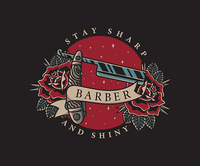 Barber Shop Logo barber barber shop branding graphic design illustration old school tattoo straight razor traditional tattoo vector vintage logo